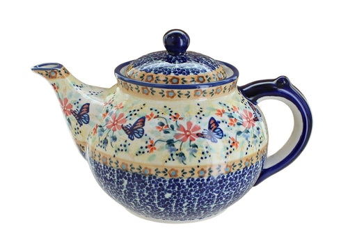 Polish Pottery Blue Butterfly Teapot