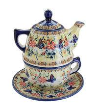Polish Pottery Blue Butterfly Tea for One