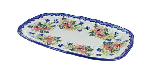Polish Pottery Cherry Red Bouquet Medium Scallop Serving Platter