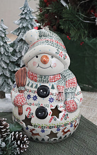 Christmas Joy Snowman with Broomstick Luminary Polish Pottery
