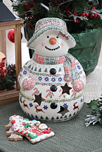 Christmas Joy Snowman Luminary Polish Pottery