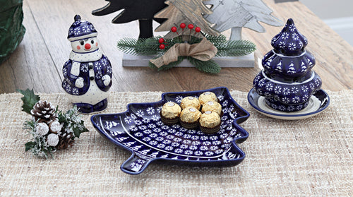 Winter Nights Christmas Tree Plate Polish Pottery