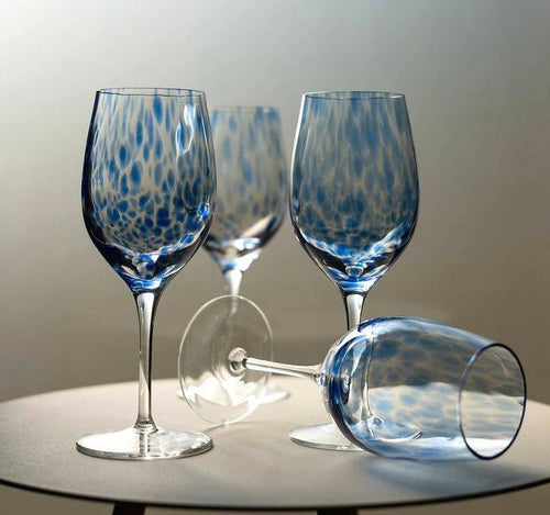 Cobalt Confetti Wine Glass Set Polish Pottery