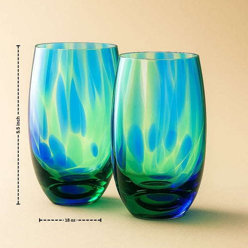 Cobalt and Green Confetti Water Glass Set Polish Pottery