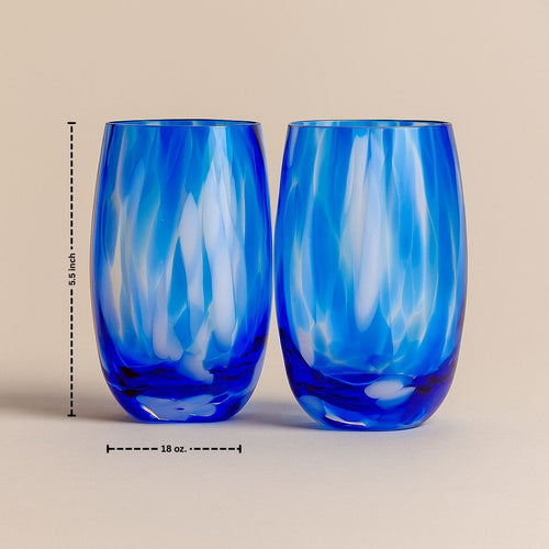 Cobalt and Opal Confetti Water Glass Set Polish Pottery