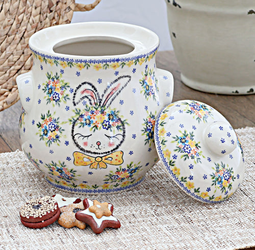 Spring Bunny Cookie Jar Polish Pottery