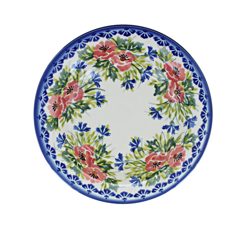 Cherry Red Bouquet Soup Plate with Rim Polish Pottery