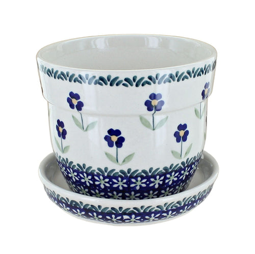 Polish Pottery Blue Daisy Medium Flower Pot