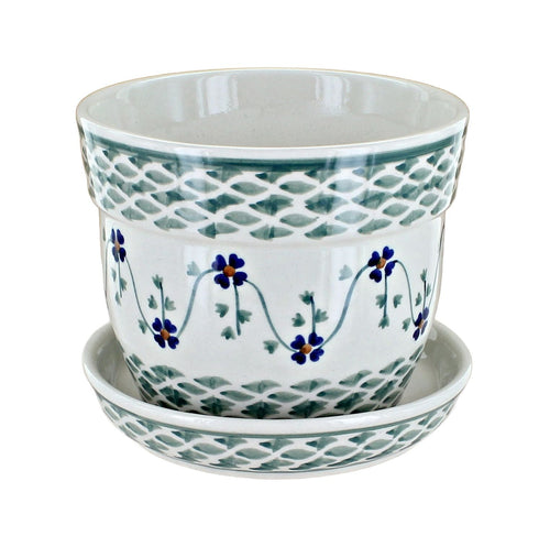 Polish Pottery Sage Floral Medium Flower Pot