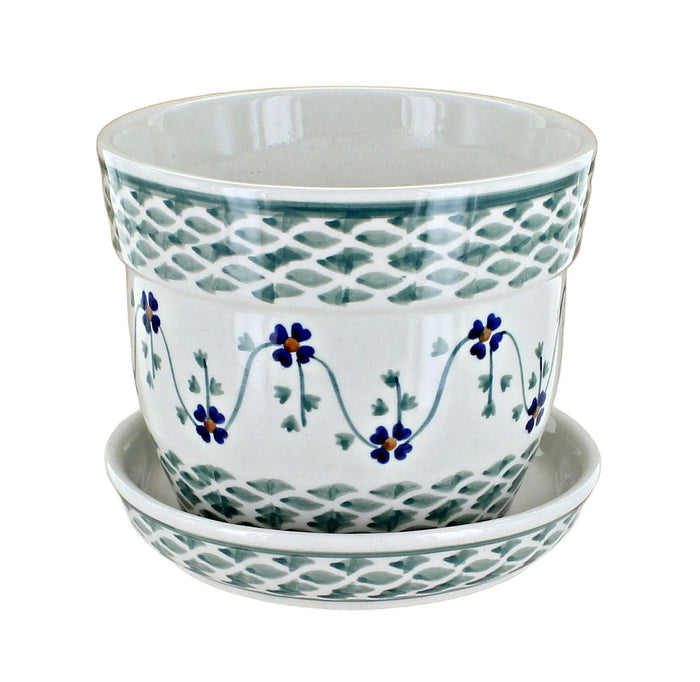 Polish Pottery Sage Floral Medium Flower Pot
