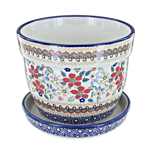 Polish Pottery Red Daisy Large Flower Pot