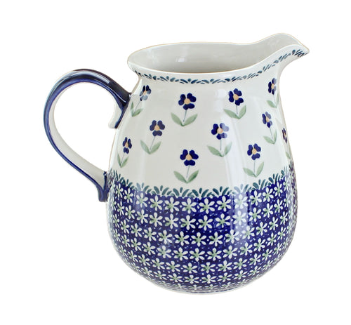 Polish Pottery Blue Daisy Pitcher