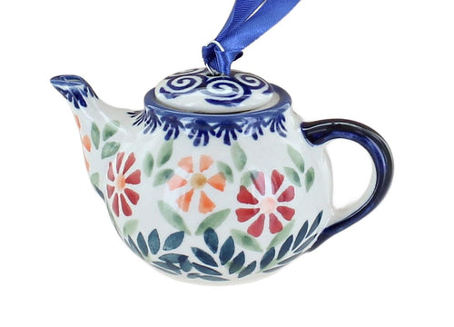 Polish Pottery Garden Bouquet Teapot Ornament