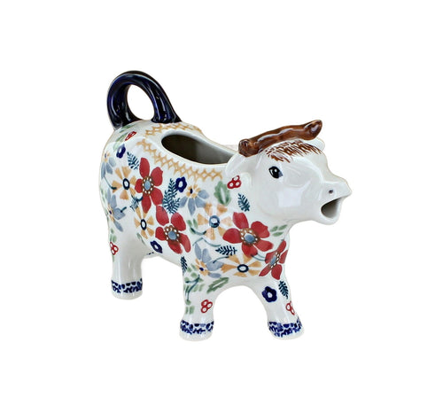 Polish Pottery Red Daisy Cow Creamer