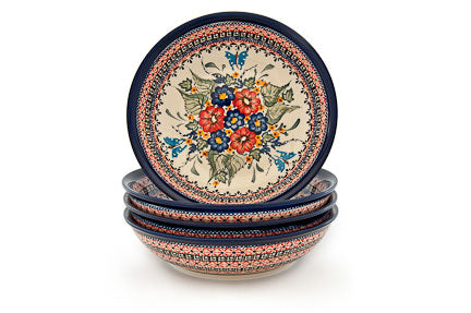 Floral Butterfly 4 Piece Large Salad Bowl Set Polish Pottery