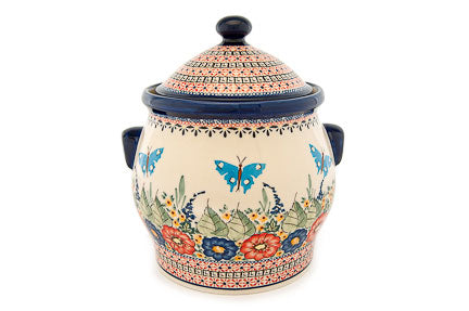 Floral Butterfly Cookie Jar Polish Pottery