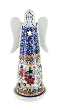 Polish Pottery Red Daisy Large Angel Luminary
