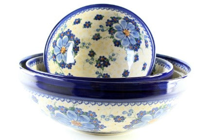 Daisy Surprise 3 Piece Serving Bowl Set Polish Pottery