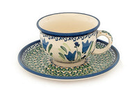 Blue Tulip Cup & Saucer Polish Pottery