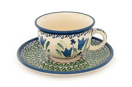 Blue Tulip Cup & Saucer Polish Pottery