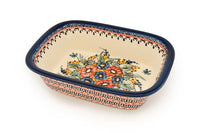 Floral Butterfly Loaf Baker Polish Pottery