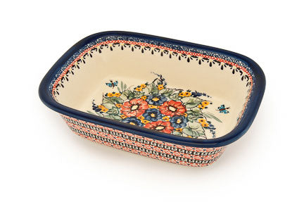 Floral Butterfly Loaf Baker Polish Pottery