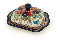 Floral Butterfly Square Butter Dish Polish Pottery