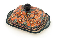 Jungle Flower Square Butter Dish Polish Pottery