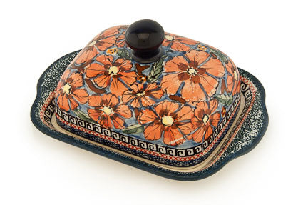 Jungle Flower Square Butter Dish Polish Pottery