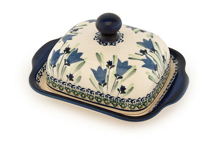 Blue Tulip Square Butter Dish Polish Pottery