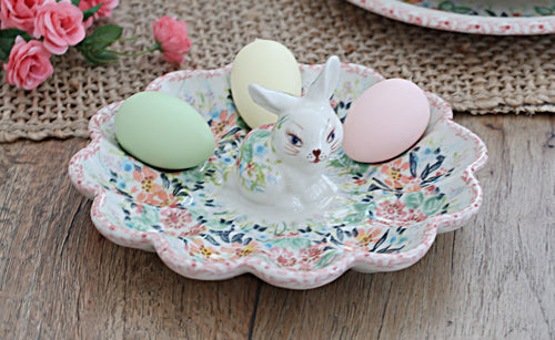 Fairy Meadow Bunny Egg Plate Polish Pottery