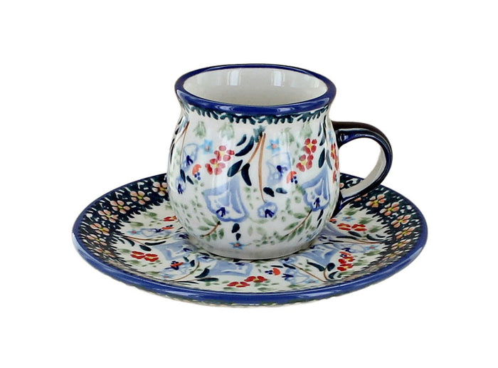 Polish Pottery Periwinkle Espresso Cup & Saucer
