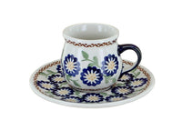 Polish Pottery Peach Blossom Espresso Cup & Saucer
