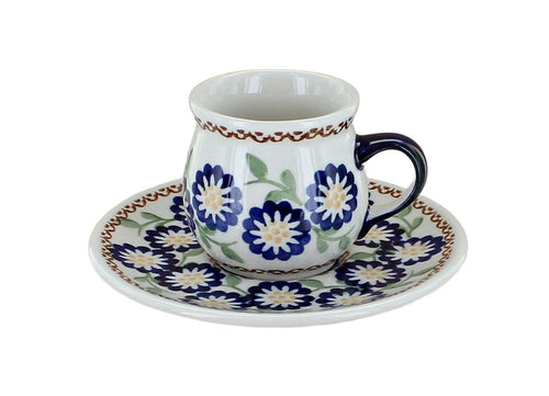 Polish Pottery Peach Blossom Espresso Cup & Saucer