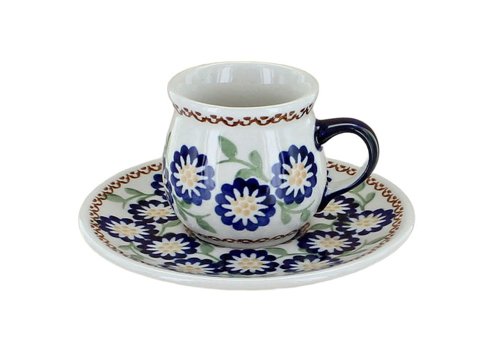 Polish Pottery Peach Blossom Espresso Cup & Saucer