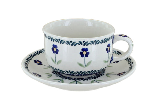 Polish Pottery Blue Daisy Cup & Saucer