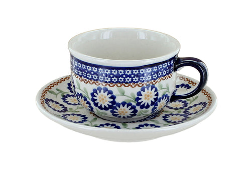Polish Pottery Peach Blossom Cup & Saucer