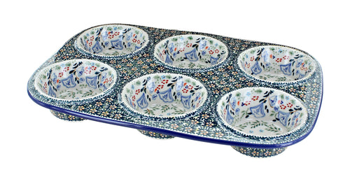 Polish Pottery Periwinkle Muffin Pan