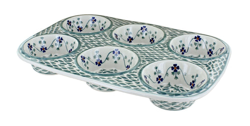 Polish Pottery Sage Floral Muffin Pan