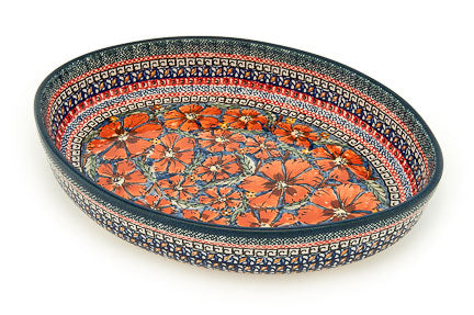 Jungle Flower Medium Oval Baker Polish Pottery