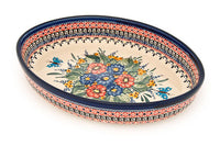 Floral Butterfly Medium Oval Baker Polish Pottery