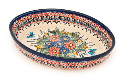 Floral Butterfly Medium Oval Baker Polish Pottery