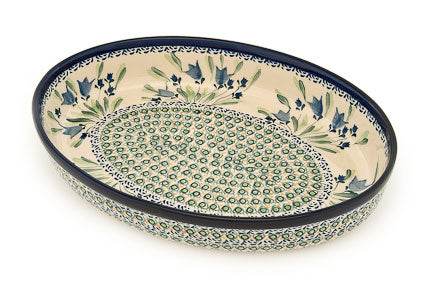 Blue Tulip Medium Oval Baker Polish Pottery