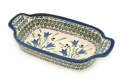 Blue Tulip Rectangular Serving Dish Polish Pottery