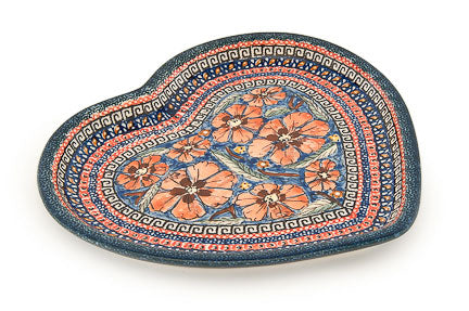 Jungle Flower Heart Plate Polish Pottery