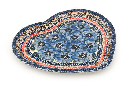 Blue Art Heart Plate Polish Pottery
