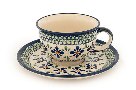 Mosaic Flower Cup & Saucer Polish Pottery