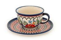Floral Butterfly Cup & Saucer Polish Pottery