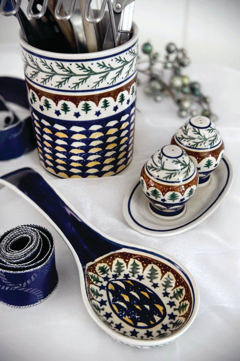 Evergreen Large Spoon Rest Polish Pottery