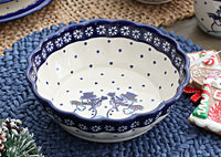 Frosty Friend Medium Scallop Bowl Polish Pottery